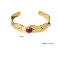 Franse vintage 18K goud vergulde roestvrijstalen armband met paarse natuursteen - 16mm Breed / Amethist