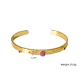 Brazalete de oro de 6,2 mm de ancho con tres piedras naturales color rosa - Rodonita
