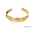 Franse retro brede 18K vergulde roestvrijstalen ring met golven en roze steen - 16mm Breed / Rozenkwarts