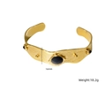 Vintage 18K vergulde brede open armband met golvende randen en drie zwarte stenen - 16mm Breed / Zwarte agaat