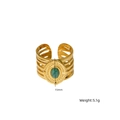 Golden multi-layer hollow ring with a green natural stone oval centerpiece - African Jade