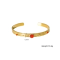 Pulsera dorada de acero inoxidable cepillado con incrustaciones de piedras naturales - Ágata roja