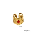 Vintage style gold stainless steel open ring featuring an oval red natural stone - Red Agate