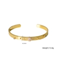 Brazalete de acero dorado con piedra de mármol de 6,2 mm y circonitas en los laterales - Feldespato