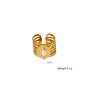 Vintage gold-plated stainless steel wide open ring with a white oval shell inlay - White Shell