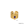 Retro golden wide stainless steel open ring with an oval blue natural stone - Lapis Lazuli