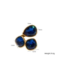 Bague en titane plaqué or 14K avec zircons bleus en forme de goutte, poids 9,6g - Or-Bleu Foncé