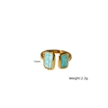 Gouden onregelmatige open ring met blauw emaille rechthoek en 13 mm hoogte - Rechthoekige Dubbele Inleg Stijl (XBJ25090101)