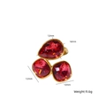 Bague ouverte dorée avec zircons rouges en forme de goutte, taille 18x12mm - Or-Rouge