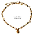 Tiger eye stone pendant necklace with brown beads and gold plated stainless steel chain - Oval Tiger Eye Pendant Beaded Necklace (XB25090301)