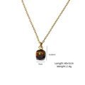 Gold stainless steel tiger eye stone rectangle pendant necklace with sizing details - Simple Rectangular Tiger Eye Pendant Necklace (XB25090304)