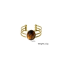 Halskette im Maillard-Stil mit Tigerauge-Stein und vergoldetem Edelstahl-Anhänger - Dreiliniger Offener Ring mit Ovalem Tigerauge (XB25090307)