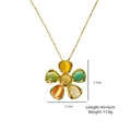 Retro roestvrijstalen bloemen hanger ketting met vijf kleurrijke kattenoog stenen - Meerkleurige Bloem Ketting(XBX25092001)
