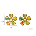 Gouden bloemoorbellen met kleurrijke kattenoogstenen en gehamerd metalen afwerking - Meerkleurige Bloem Oorbellen(XBX25092002)