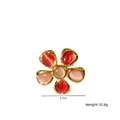 Gouden bloem hanger met rode en roze kattenoogstenen, afmeting 3,7 cm groot - Rood Roze Bloem Ring(XBX25092004)