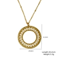 Gold bezel necklace with hollow round pendant featuring woven texture and dimensions - Woven Texture Round Hollow Pendant Style (XBX25091408)