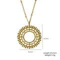 Gold hollow round pendant necklace with geometric grid design and dimensions measurements - Geometric Grid Round Hollow Pendant Style (XBX25091409)