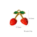 Red strawberry pendant charm in drip oil stainless steel for DIY jewelry making - Double Strawberry Style (XB2506005)