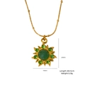 Collar barroco girasol con piedra verde, cadena dorada de acero inoxidable de 40+5cm - Estilo Girasol (XBX25092701)