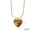Collar con colgante de corazón dorado con piedras de colores y detalles de nácar - Estilo Corazón (XBX25092702)