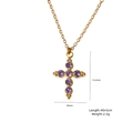 Gold stainless steel cross necklace featuring six purple round gemstones and a thin chain - Cross Style (XBX25092705)