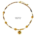 Collier perles œil de tigre en acier inoxydable avec pendentif soleil de 40+5cm - Style Perlé Ovale Long (XBX25091729)