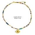 Collier perlé en acier inoxydable avec pendentif œil de tigre, longueur 38+5cm - Style Perlé Cylindrique Multicolore (XBX25091730)