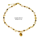 Collier perles œil de tigre fait main avec pendentif ovale doré et chaîne ajustable - Style Perlé en Coquille Irrégulière (XBX25091731)