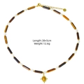 Collier en perles d'oeil de tigre avec pendentif ovale, longueur 38+5cm réglable - Style Perlé Blanc Cylindrique (XBX25091733)