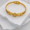 Vintage 18k gold plated stainless steel hollow flower bangle with zircon accents - Sunflower Floral Style (B746)