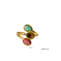 Gold titanium steel ring with green brown and pink stones and size dimensions - Amazonite + Tiger Eye + Rhodonite