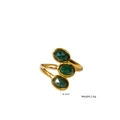 Adjustable gold titanium ring with three vertical oval green stones weighing 2.6g - African Jade