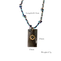 Handmade woven necklace with dark grey labradorite stone and golden sun pendant - Labradorite Rectangle Pendant (XB2506006)