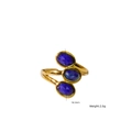 Lapis lazuli triple stone inlay gold plated stainless steel open ring for women - Lapis Lazuli