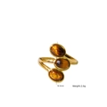 Golden open ring with three oval tiger eye stones and a minimalist polished finish - Tiger Eye