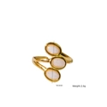Gold finish wrap ring featuring three oval pink agate stones in a sleek titanium steel frame - White Jade