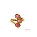 Gold plated ring with three oval pink stones in a vertical setting, weight 2.6g - Rhodonite