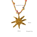 Colorful hand-woven cord necklace featuring a golden sun pendant with smiley face - Gold Smiley Sun Pendant (XB2506010)