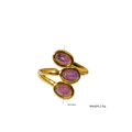 Titanium steel ring with gold finish featuring three oval purple natural stones inlay - Purple Crystal