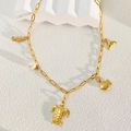 18k gold plated stainless steel necklace with ocean charms and white pearl on white background - Sea Turtle