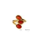 Titanium steel ring with three oval orange natural stones in a 18K gold-plated finish - Red Agate
