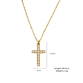 Goldene Halskette aus Edelstahl mit Kreuzanhänger, weißen Kristallen und Verstellkette - Kreuz Stil (XBN25093201)