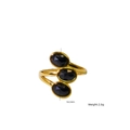 Gold titanium ring featuring three oval black faceted stones in a split shank design - Black Agate