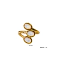 Golden titanium steel ring with three oval white mother of pearl stones in vertical setting - White Shell