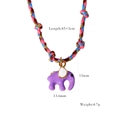 Colorful woven cord necklace with purple elephant pendant and steel chain detail - Purple Elephant Pendant (XB2506015)