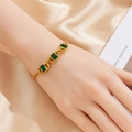 Vintage gold-plated titanium steel bracelet with rectangular green emerald zircons for women - Bracelet