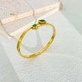 Golden titanium steel open bracelet with heart and square emerald green gemstones - Heart and Square Style / Gold