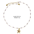 Starfish pendant necklace with purple stones and natural pearls in golden stainless steel - Purple Beaded Starfish Style (XBX25091601)