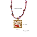 Handmade pink and blue cord necklace featuring a gold square cherry pendant charm - Cherry Stamp Pendant (XB2506021)