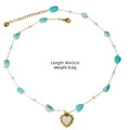 Elegant 14K gold-plated stainless steel necklace with turquoise stones and heart pendant - Blue White Crushed Stone Heart Style (XBX25091603)